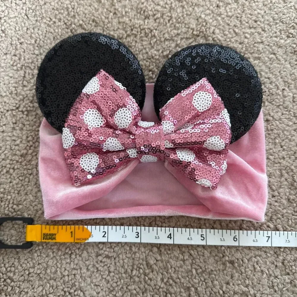 Disney Minnie Mouse Ears Headband & Hair Tie Set – Pink Sequin Bow Baby/Toddler